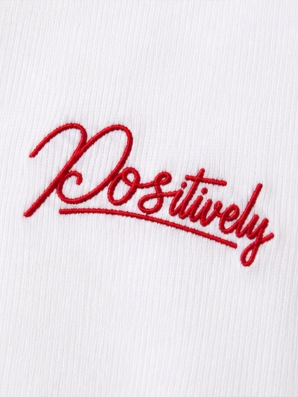 White Ringer Tee with Red Trim and "Positively" Script - Picture 7 of 14
